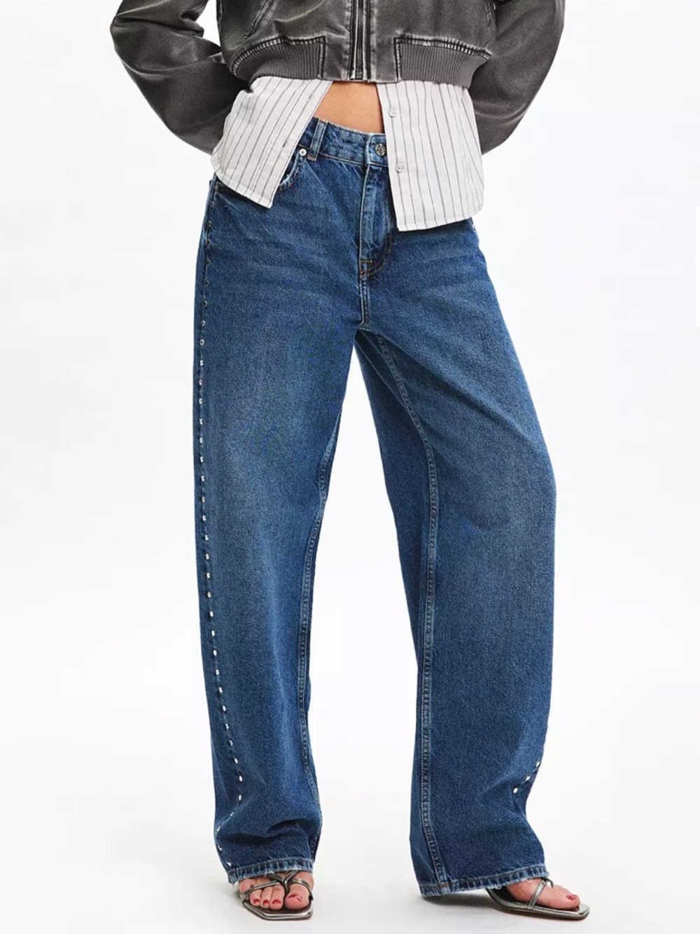 BDG Sutton Studded Straight Wide-Leg Jeans